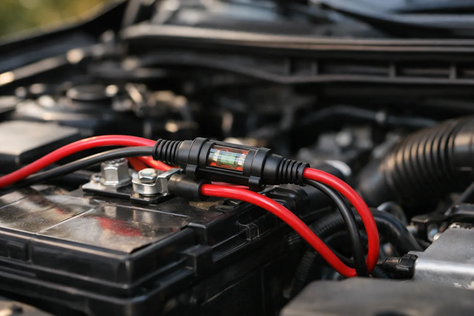 Power wires with an inline fuse running to a vehicle battery