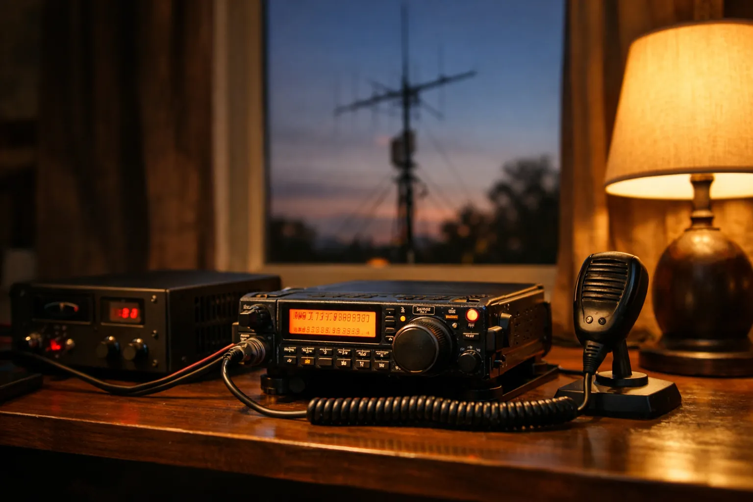 A mobile radio used as a home base station with a power supply