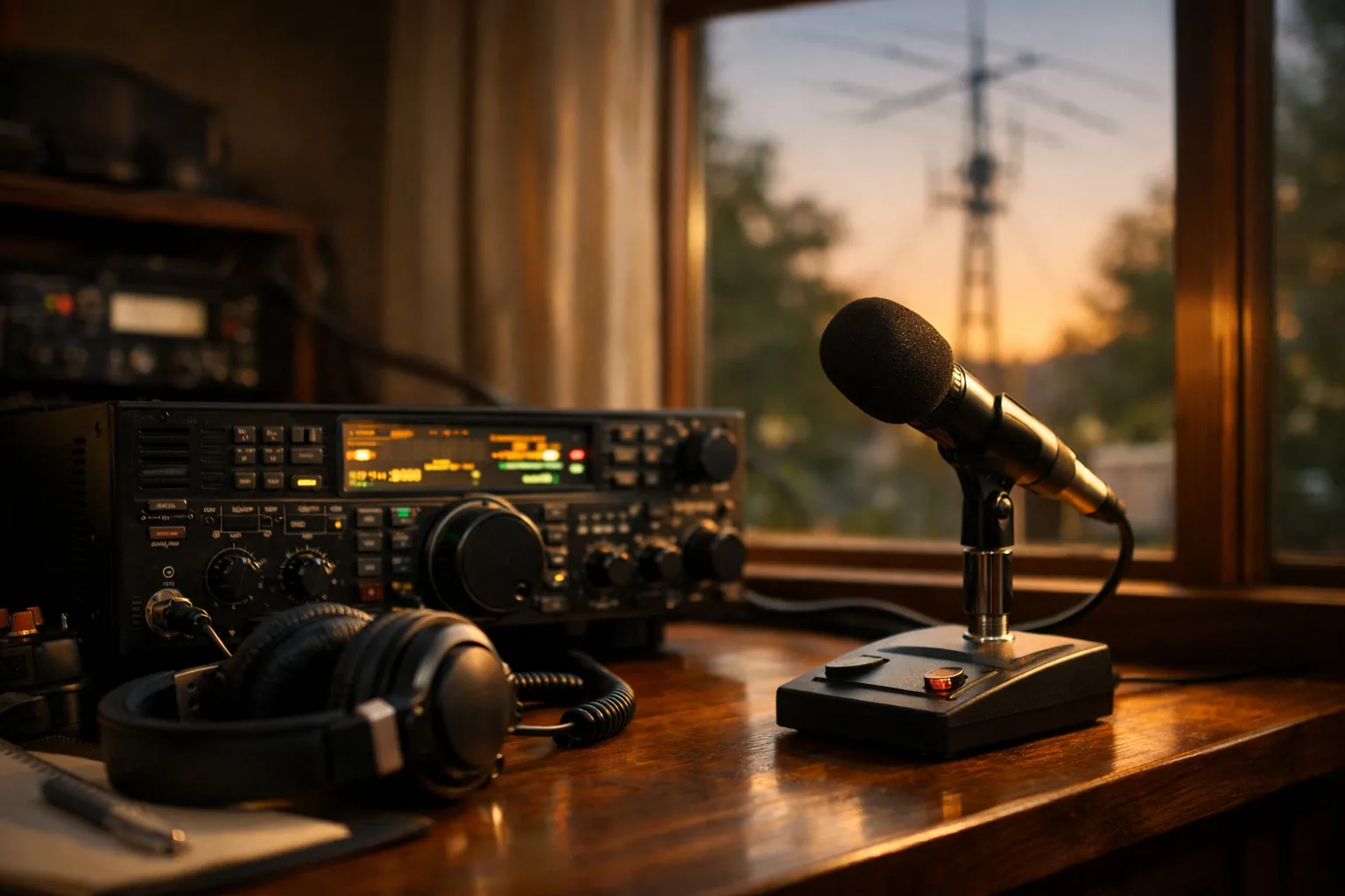 A home amateur radio station on a desk